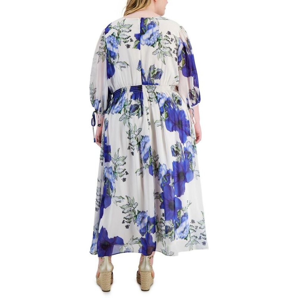 Taylor White Maxi Dress with Blue Floral Print - Picture 2 of 2